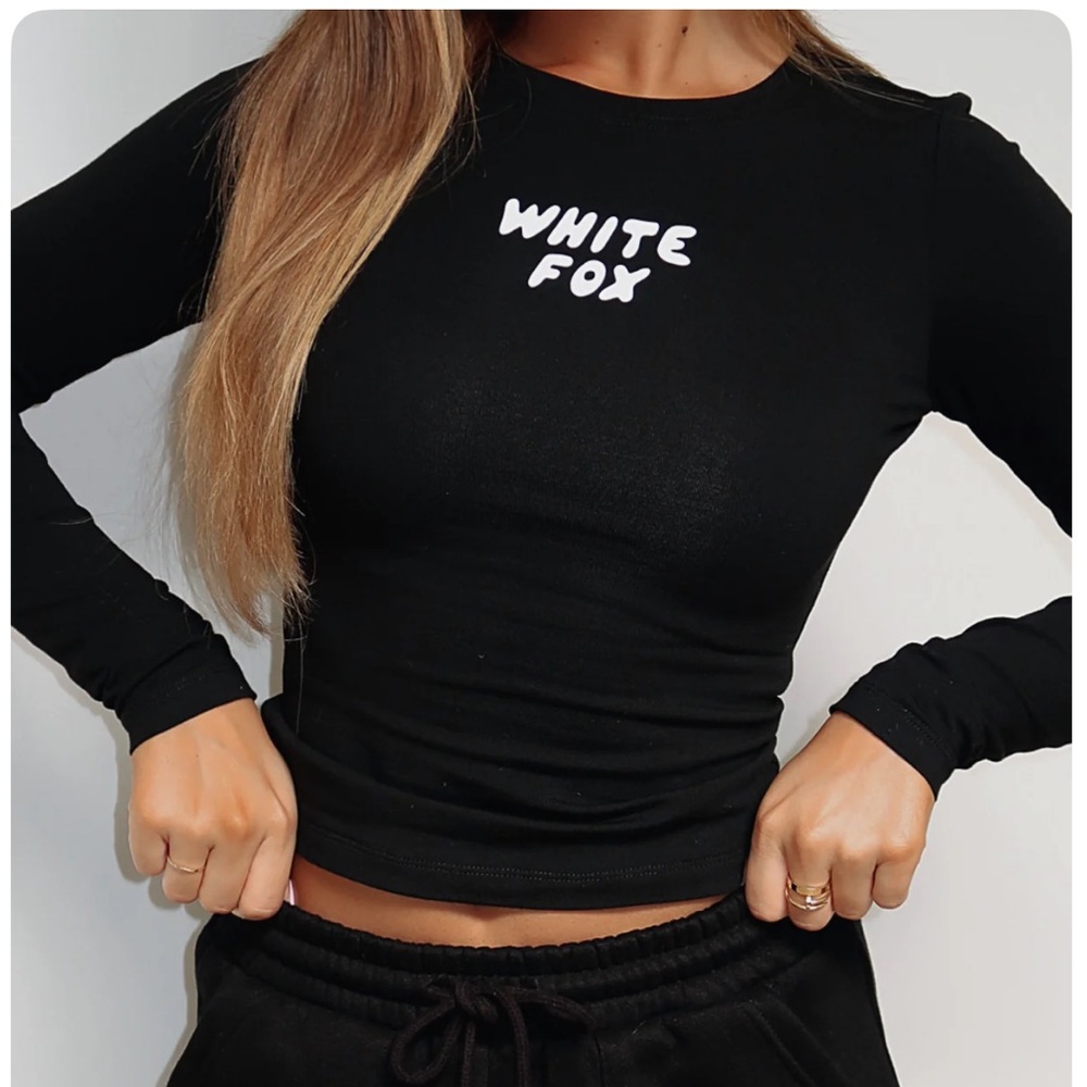 White Fox Young and Impatient black long sleeve baby tee size large